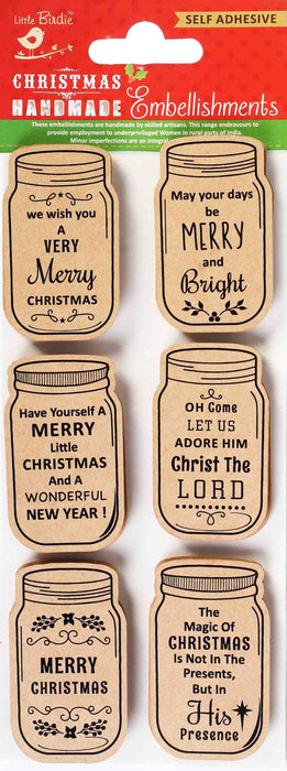 Little Birdie Kraft Printed Mason Jar Tags 6/Pkg-Merry Christmas