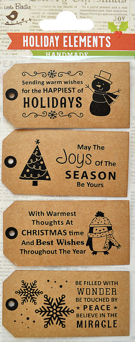 Little Birdie Kraft Printed Tags 4/Pkg-Joys