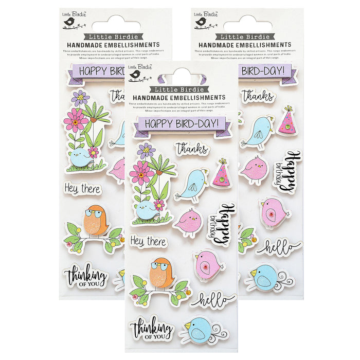 Pack of 3 - Sticker Embellishment 3/Pkg-Happy Bird-Day