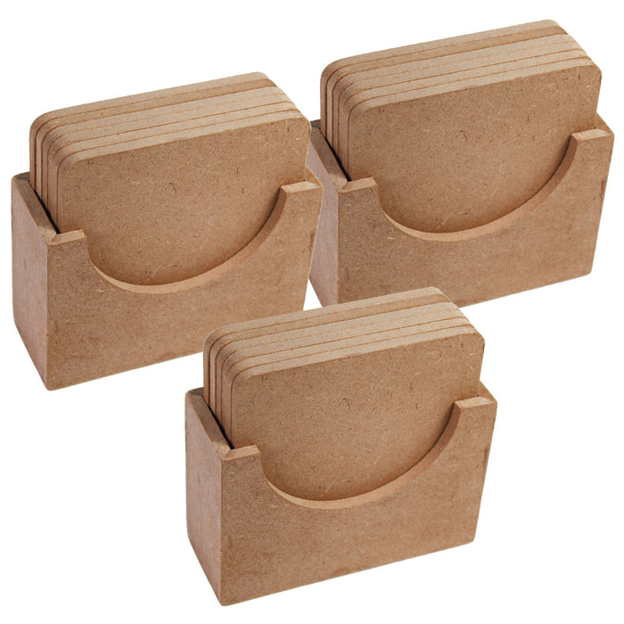 Pack of 3 - MDF Wood Coaster With Stand-Square 4"X4"